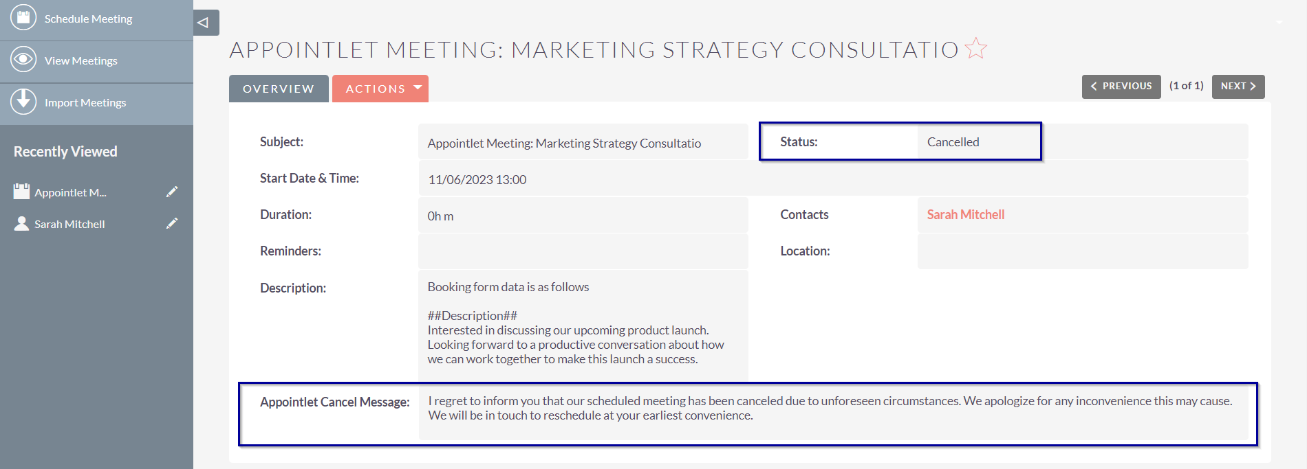 Detailed meeting records in SuiteCRM