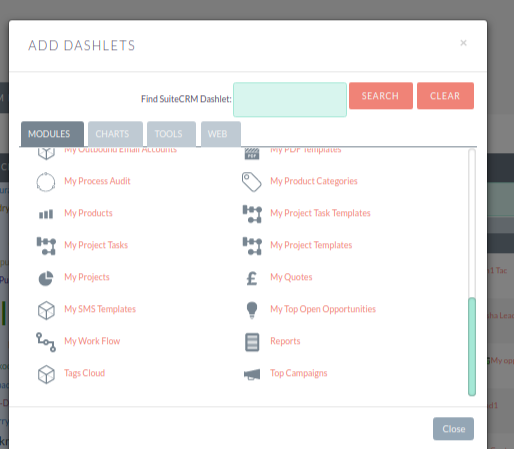 Access SuiteCRM support for Tag Cloud.