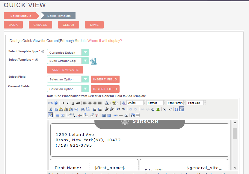 Customization options in Quick View